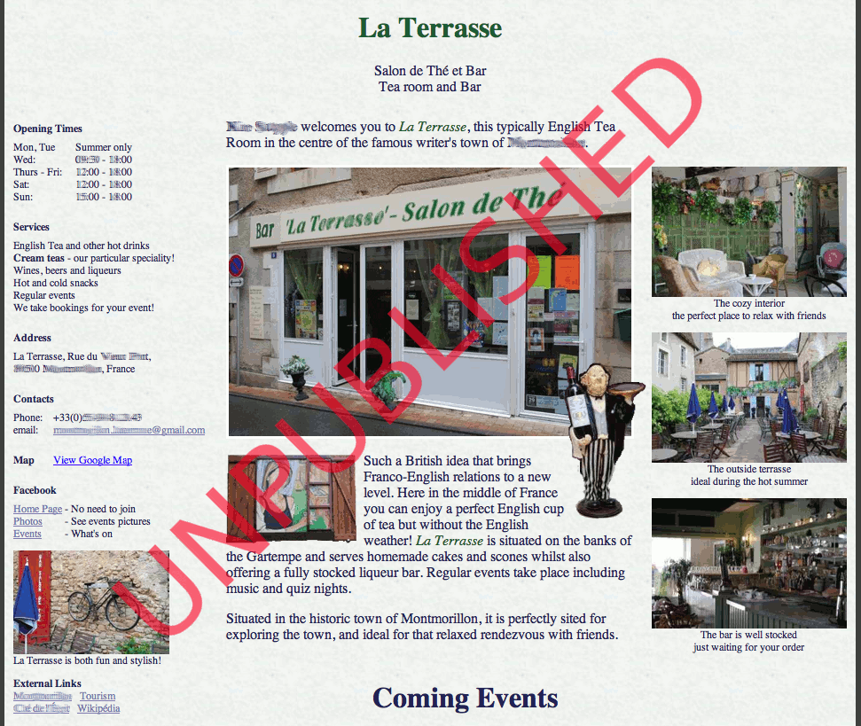 Image of simple advert for a bar website